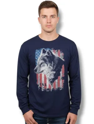 Delta Pro Weight T-Shirt Size Large L America American Flag Graphic Tee Wolf Tee Nature Tee thumbnail 5