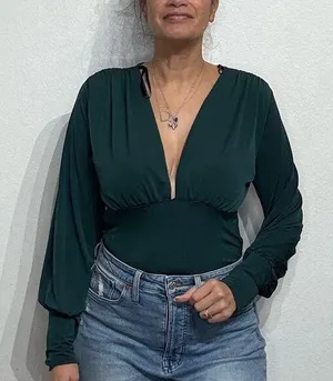 21 Saints Green Slinky Plunging Bodysuit Sz XL thumbnail 1