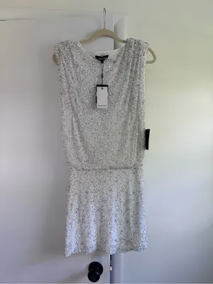 Retrofete Carnegie Sequin white silver beaded dress size small NWT thumbnail 6