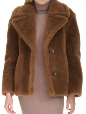 Cole Haan notched-collar single-breasted teddy coat S Toffee Faux Fur thumbnail 1