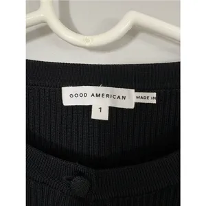 NWT Good American Black Henley Button-down Ribbed Bodysuit Size 1/Small Preppy thumbnail 4