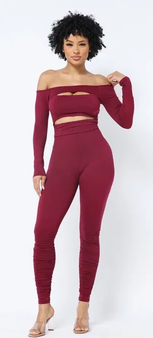 Wine Two Piece Matching Set | Sculpting Bodycon Outfit thumbnail 1