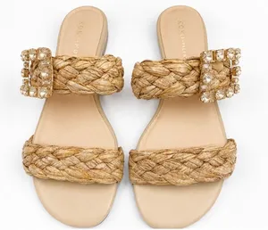 KoKo+ Palenki KOKO+ Palenki Natural Braided Raffia Slide Sandals with Crystal Buckles thumbnail 1