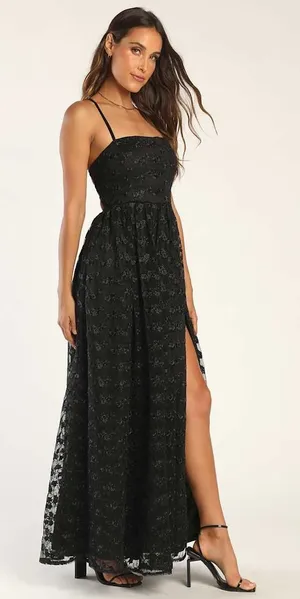 NWT Lulus Pursuing Elegance Black Floral Embroidered Lace-Up Dress Whimsigoth S thumbnail 1