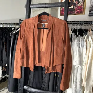 White House Black Market XS Rich Mahogany 100% Suede Cascade Lapel Jacket thumbnail 2