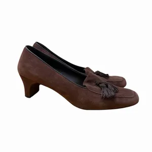 Salvatore Ferragamo Women's Sz 8.5 Brown Tassel Square Toe Heels Suede Leather thumbnail 2