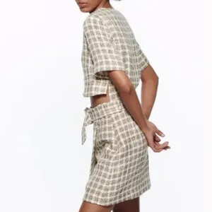 Zara Ecru Textured Check Cut-Out Mini Dress thumbnail 4