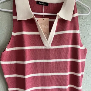 Amazon Striped Pink and White Sleeveless Dress thumbnail 3