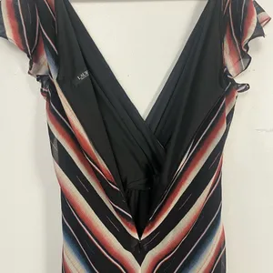 Lauren Ralph Lauren Womens Blanket Stripe Georgette Gown black Size 8 thumbnail 6