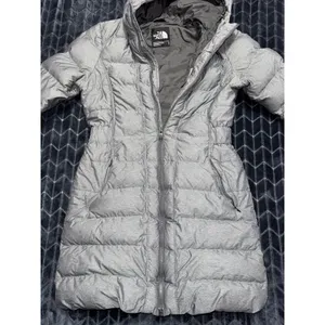 THE NORTH FACE Women's 550 Goose Down Hooded Zip Quilt Puffer Gray Coat Size S thumbnail 2