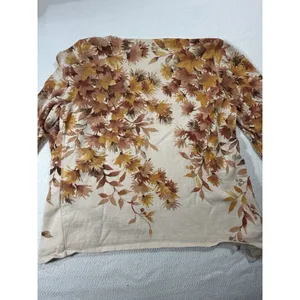 Alfred Dunner Knit Cardigan Sweater Floral Beige Brown Beaded Open PS thumbnail 4