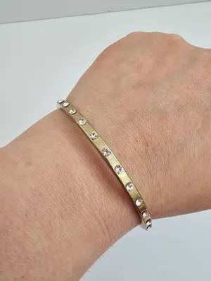 Vintage Gold Plated Rhinestone Bangle, Clear Crystal Eternity Bracelet Stackable thumbnail 1