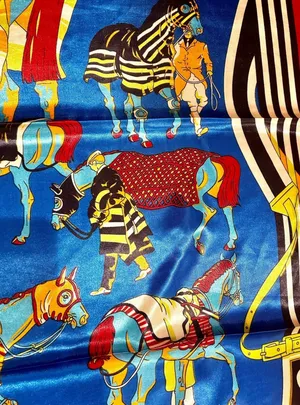 Vintage classic EQUESTRIAN horses PRINT SQUAR SILKy SCARF 35/35 thumbnail 6