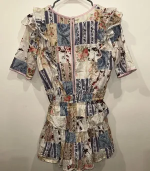 Loveshackfancy Pink and Floral Cotton Patchwork Natasha Ruffle Mini Dress medium thumbnail 6