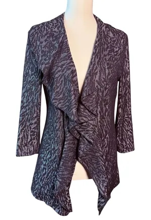 Kasper Womens Metallic Silver Black Zebra Print Ruffle Open Front Jacket Size 6 thumbnail 1
