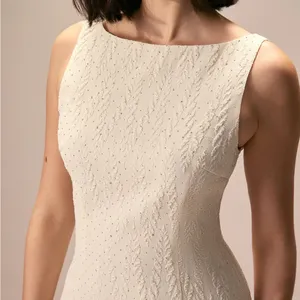 Rihoas Beige Boat Neck Textured Mini Dress thumbnail 2