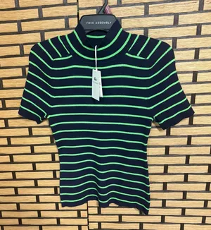 Free Assembly Green And Navy Stripe Turtle Neck‎ Top Size Small thumbnail 1