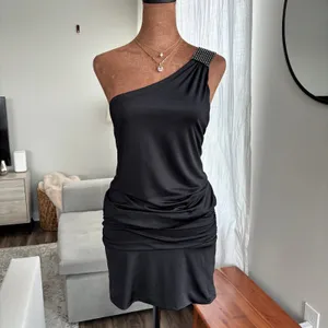 90s Y2K Vintage Speechless One Shoulder Dress Rhinestone Ruched McBling Party XS thumbnail 2