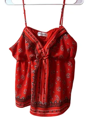 No Boundaries Vintage Inspired Babydoll Tank Top with red bandana paisley print thumbnail 1