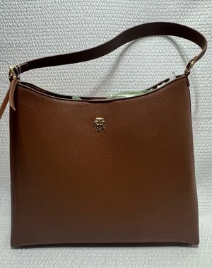 Tommy Hilfiger Women's Brown Leather Shoulder Bag with Gold Logo Accent thumbnail 1