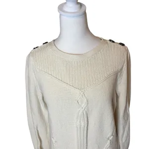 Talbots Cream Cable Ribbed-Yoke‎ Sweater Large Petite Anchor Coastal Nautical thumbnail 3