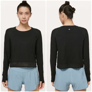 Lululemon Womens Stripe in Stride Long Sleeve Mesh Trim Athletic Top Black 6 thumbnail 2