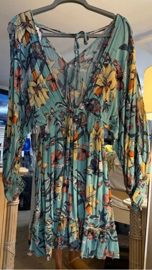 Floral Long Sleeve Mini Lined Dress S thumbnail 1