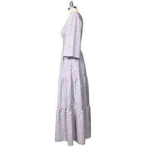 Melloday Baby Blue & Pink Smocked Bodice Tiered Floral Print Maxi Dress M thumbnail 5