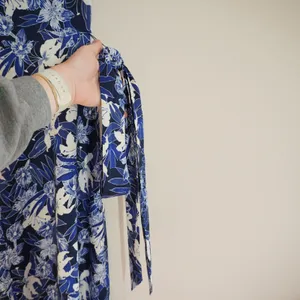Lauren Ralph Lauren Size 8 Blue Floral Midi Dress Waist Tie Sleeveless Wedding thumbnail 9