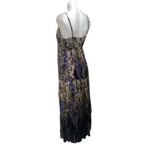 Anthropologie Floreat Black Floral Sleeveless V Neck Pleated Cami Maxi Dress 2 thumbnail 2