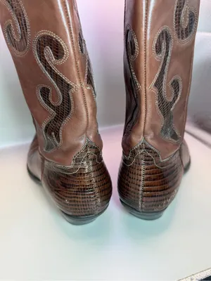 Nine West Romnee Brown Lizard Leather Cowboy Boots Sz 8 Made Brazil thumbnail 9