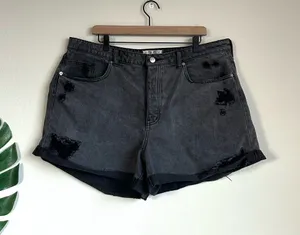 Free People Curvy Black Wash Distressed Jeans Shorts thumbnail 1