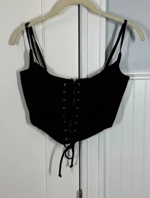 White Fox Boutique‎ Black Corset Crop Top Size Small Lace Up Front Zip Back Sexy thumbnail 1