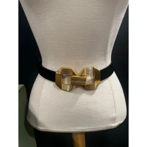 Zara Black Belt with Oversized Textured Gold Geometric Buckle Small/Medium thumbnail 2