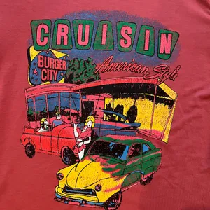 SheIn Red Graphic Tee with Vintage Car Print thumbnail 2