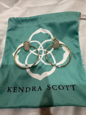 Kendra Scott “Mayra Open Frame” Gold Hoop Earrings with White Drusy Studs thumbnail 1