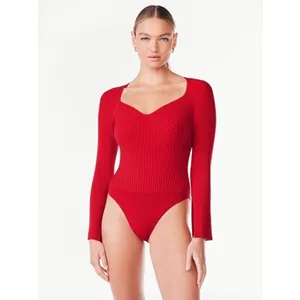 ✨Scoop Women's Ribbed Bodysuit with Sweetheart Neck and Long Sleeves✨ thumbnail 2