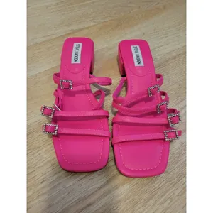 New womens sz 7 Steve Madden pink African slide sandals Y2K rhinestone short thumbnail 4
