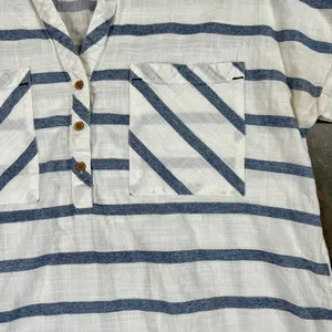 Zara Basic White Blue Striped V-neckline 3/4 Sleeve Blouse XS thumbnail 7