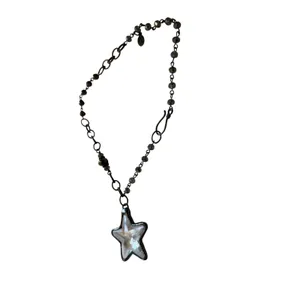 Star Pendant Necklace Celestial Y2K Boho Statement Gunmetal Gray thumbnail 5