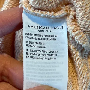 American Eagle Henley Sweatshirt Womens Small Peach‎ Relaxed Waffle Knit Cropped thumbnail 5