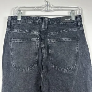 ZARA Acid-Wash black denim high-waist straight leg raw hem jeans Size 8 US‎ thumbnail 5