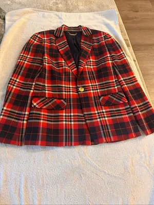 Trina Turk Plaid Blazer Red Muli Size 6 thumbnail 12
