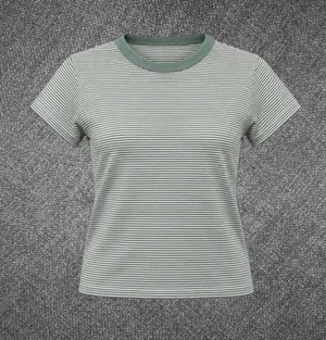 Women’s Sage Green Striped Tee Size 3 Short Sleeve T-Shirt thumbnail 1