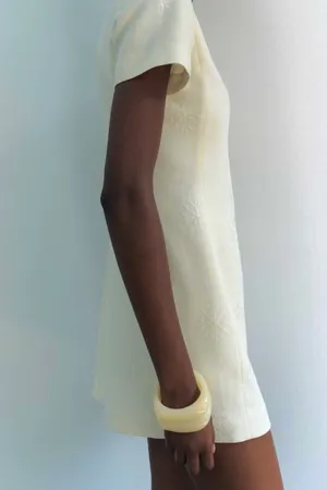 Zara NWT ZW COLLECTION ECRU linen blend EMBROIDERED MINI DRESS size M thumbnail 7