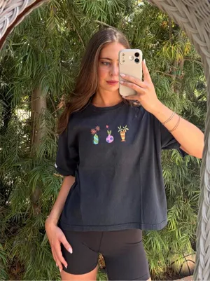 Black vintage 90s Fresh Produce tee with three small potted plant graphics Sz OS #90s #retro #y2k thumbnail 2