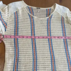 Free People Cream Knit Cropped Top with Blue and Orange Stripes thumbnail 9