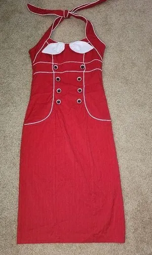 Voodoo vixen Rockabilly RED wiggle dress pin up thumbnail 1