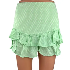 Zara Women Green Polka Dot Ruffle Hem Zipper Casual A-line Mini Skirt Skort Sz S thumbnail 1