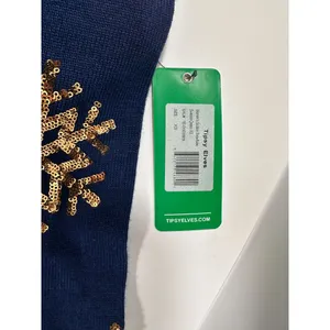 Tipsy‎ Elves Blue Mini Sweater Dress With Gold Sequin Snowflakes Size XS NWT thumbnail 12